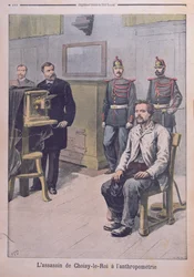 Der Attentäter von Choisy-le-Roy wird vor Professor Bertillon fotografiert, aus „Le Petit Journal“, 7. Mai 1899